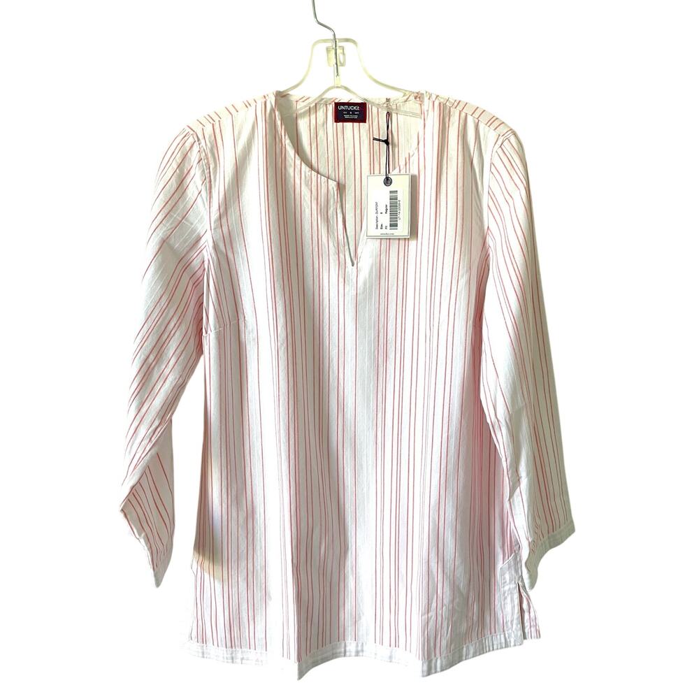 UNTUCKit Striped Linen Cotton Tunic Blouse Top White Pink Size 0 NEW